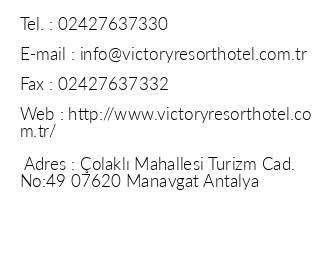 Victory Resort Hotel iletiim bilgileri